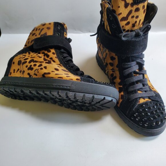 MIU MIU SUEDE PONY HAIR SPIKED HI TOP SNEAKERS - Picture 2 of 8